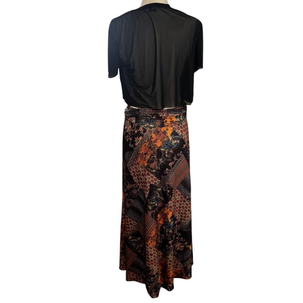 Vintage Patchwork Print Maxi Skirt – High Waist Boho Art Nouveau Size Small - Picture 3 of 6